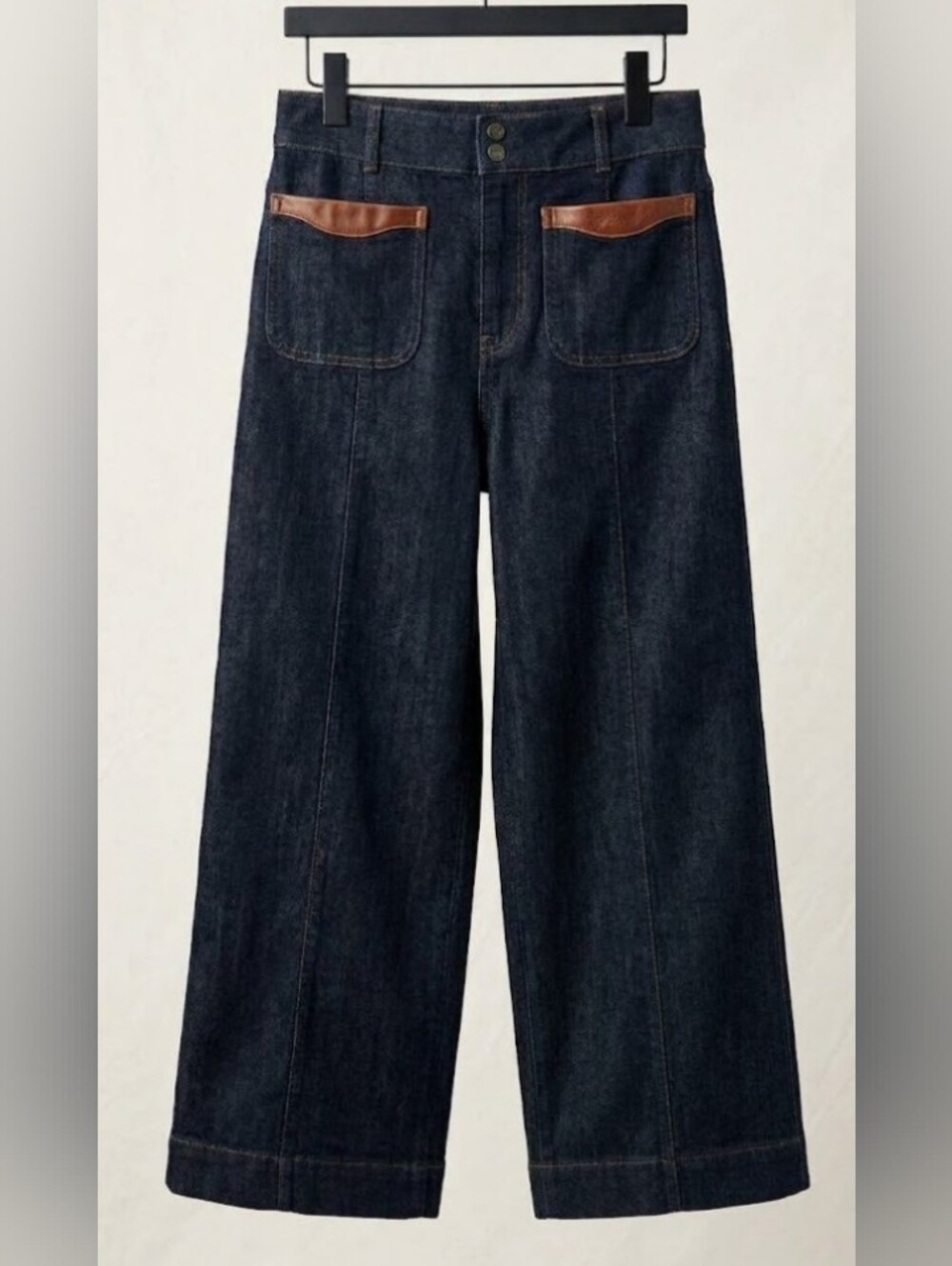 Maeve The Colette High Rise Crop Wide-Leg Jeans - Faux Leather Pocket (Sz 32T)